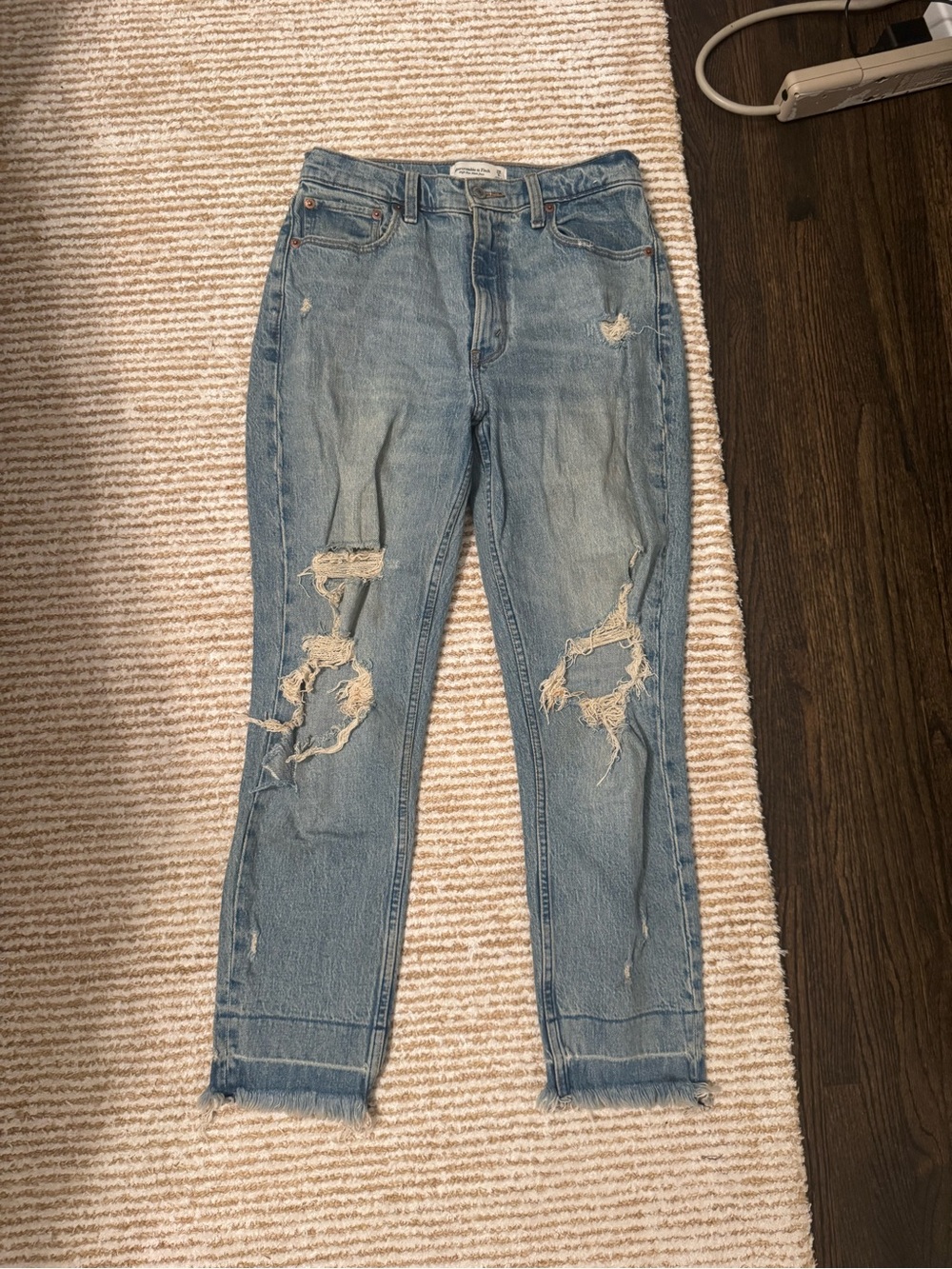 Abercrombie & Fitch Distressed Boyfriend Jeans - Light Blue Denim